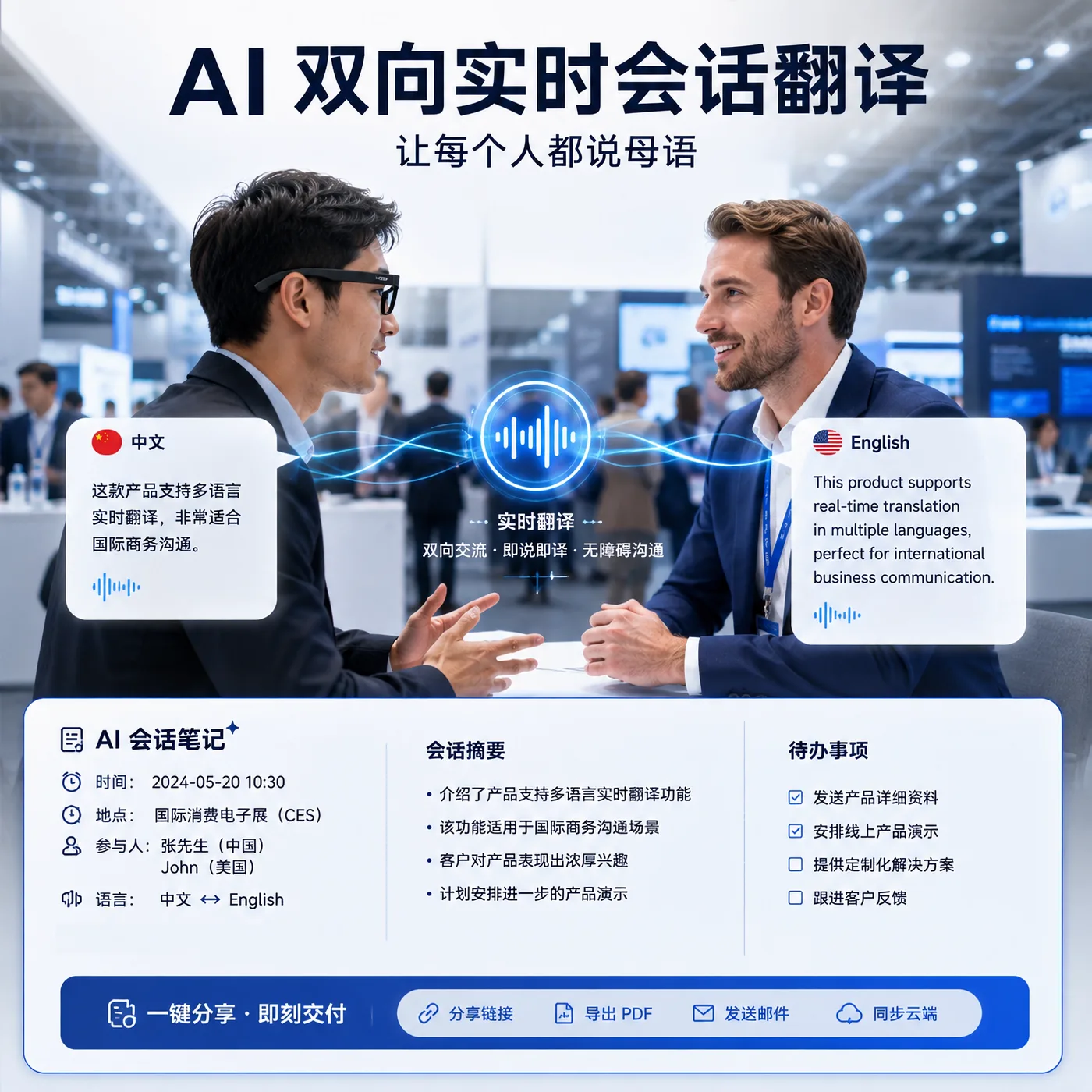 双向实时会话翻译笔记